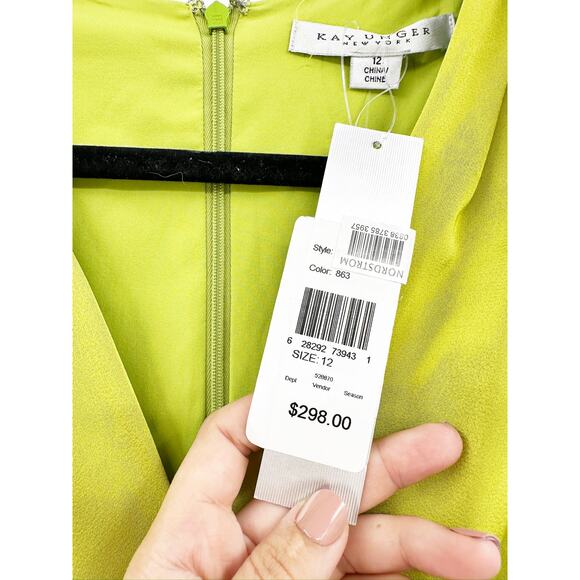Kay Unger Fallon Halter V Neck Gown Chartreuse Size 12 NWT - Picture 4 of 8